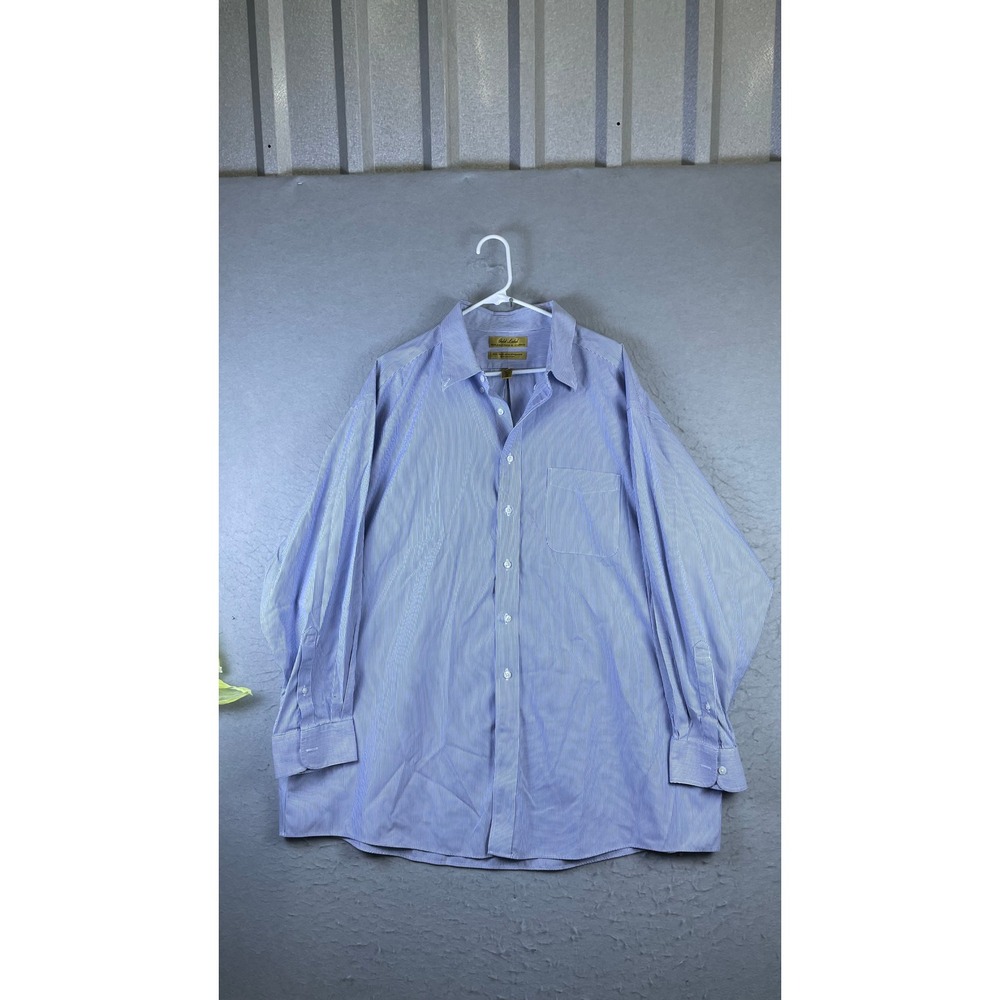 Roundtree & Yorke Shirt Mens 18.5 35 Big Blue Excellent Pinstripe Non-Iron